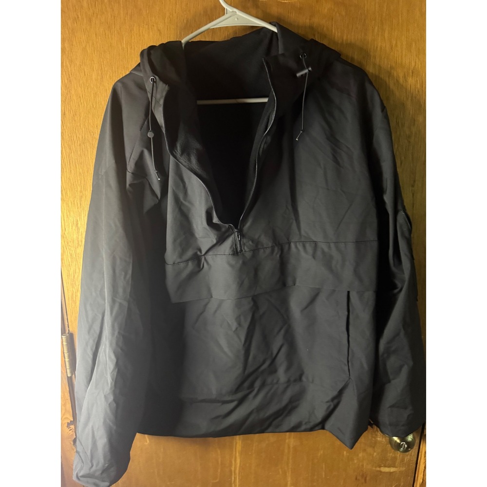 Black Quarter Zip Anorak Windbreaker Hooded Pullover Jacket XXL